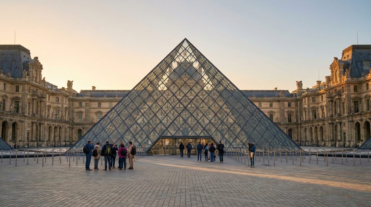 The Inverted Pyramid marks the location of the Louvre secret entrance.