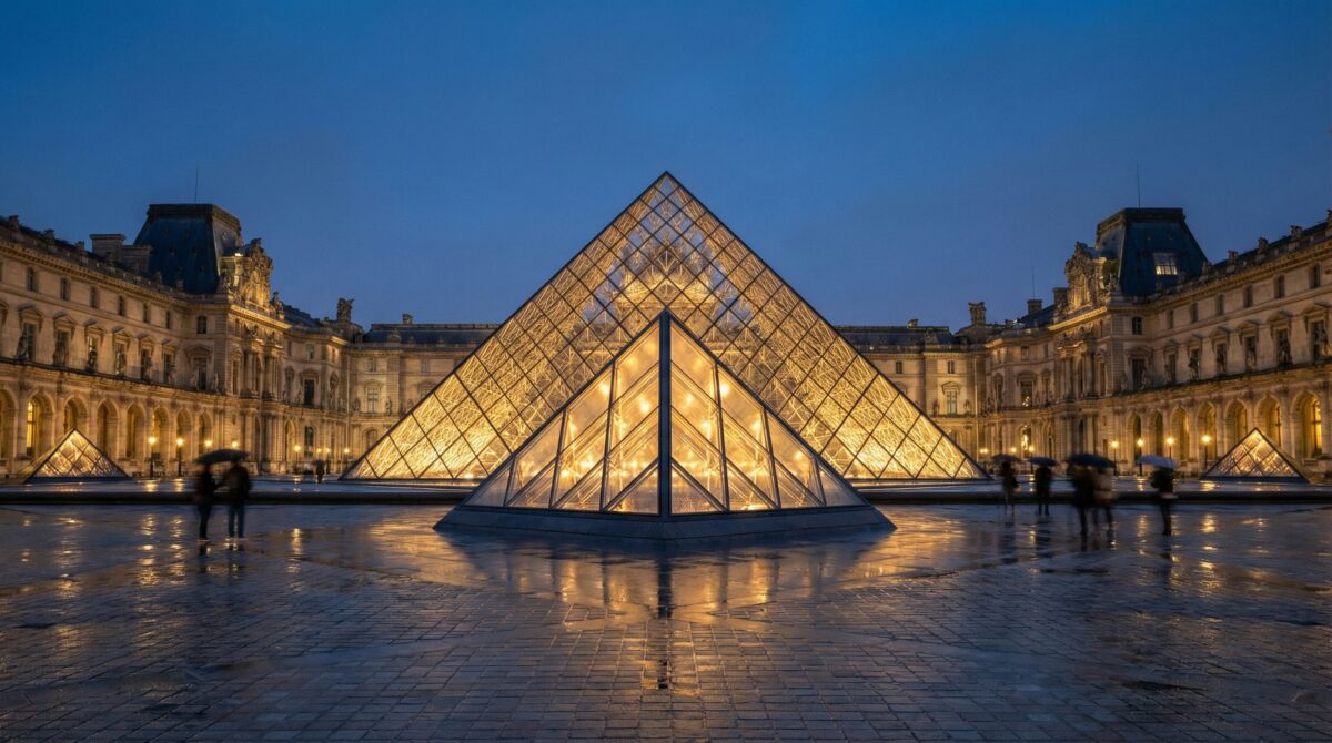 The Louvre late night opening offers a stunning view of the illuminated pyramid.