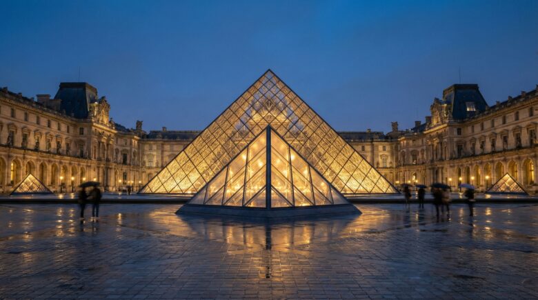 The Louvre late night opening offers a stunning view of the illuminated pyramid.