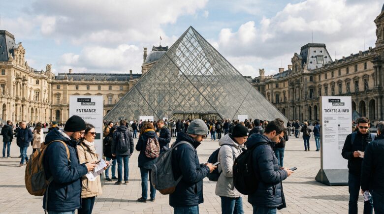 A map showing the different Louvre Museum entrances for travelers.
